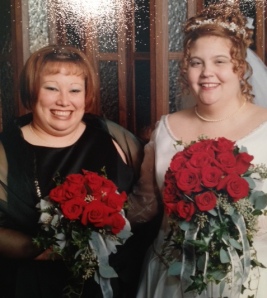 Anissa's on the left, I'm on the right. 2001 wedding fashions FTW.